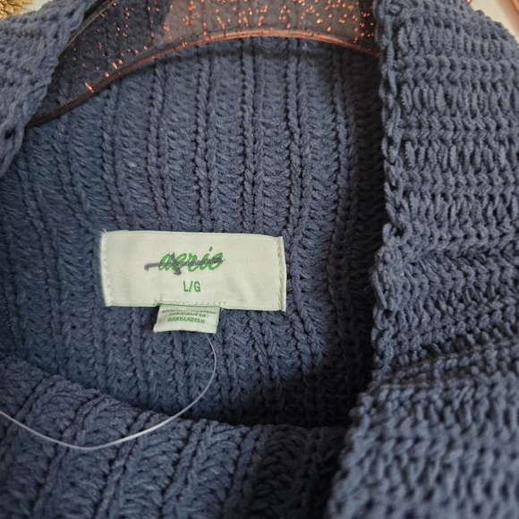 AERIE New Navy Blue Ribbed Chunky Knit Cowl Neck Oversized Sweater Size Large - Picture 7 of 9